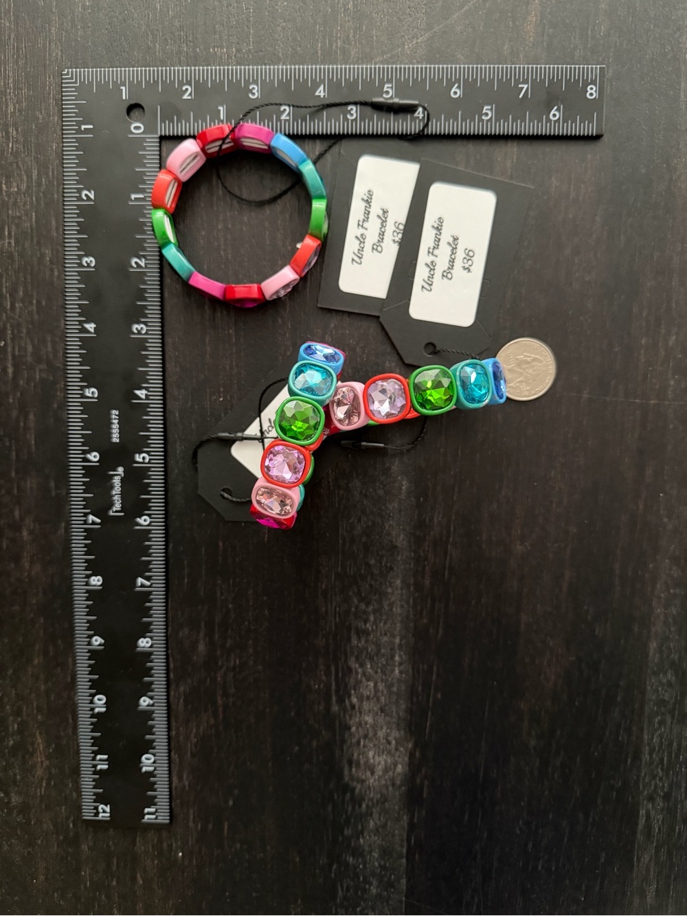 Uncle Frankie Multi-colored Square Rhinestone Gem Jeweled Stretch Bracelet - Picture 4 of 8